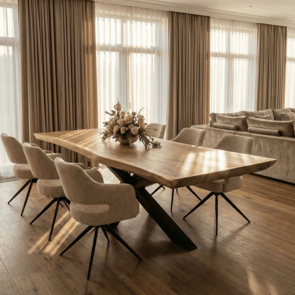 Warme suar tafel met bronzen matrix onderstel